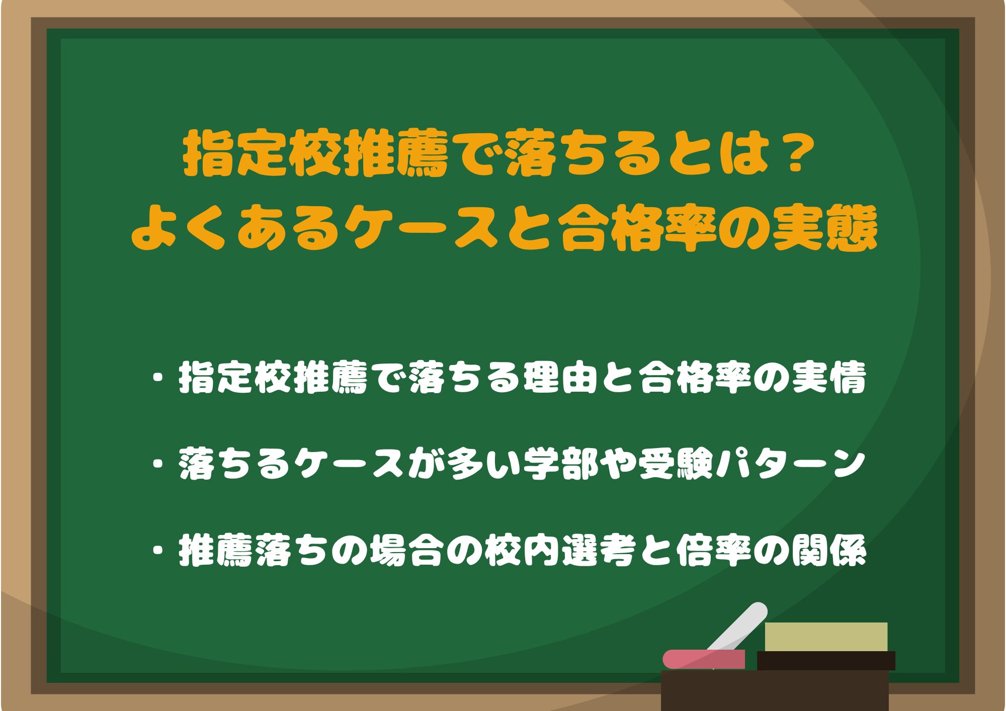 指定校推薦で落ちるとは？よくあるケースと合格率の実態