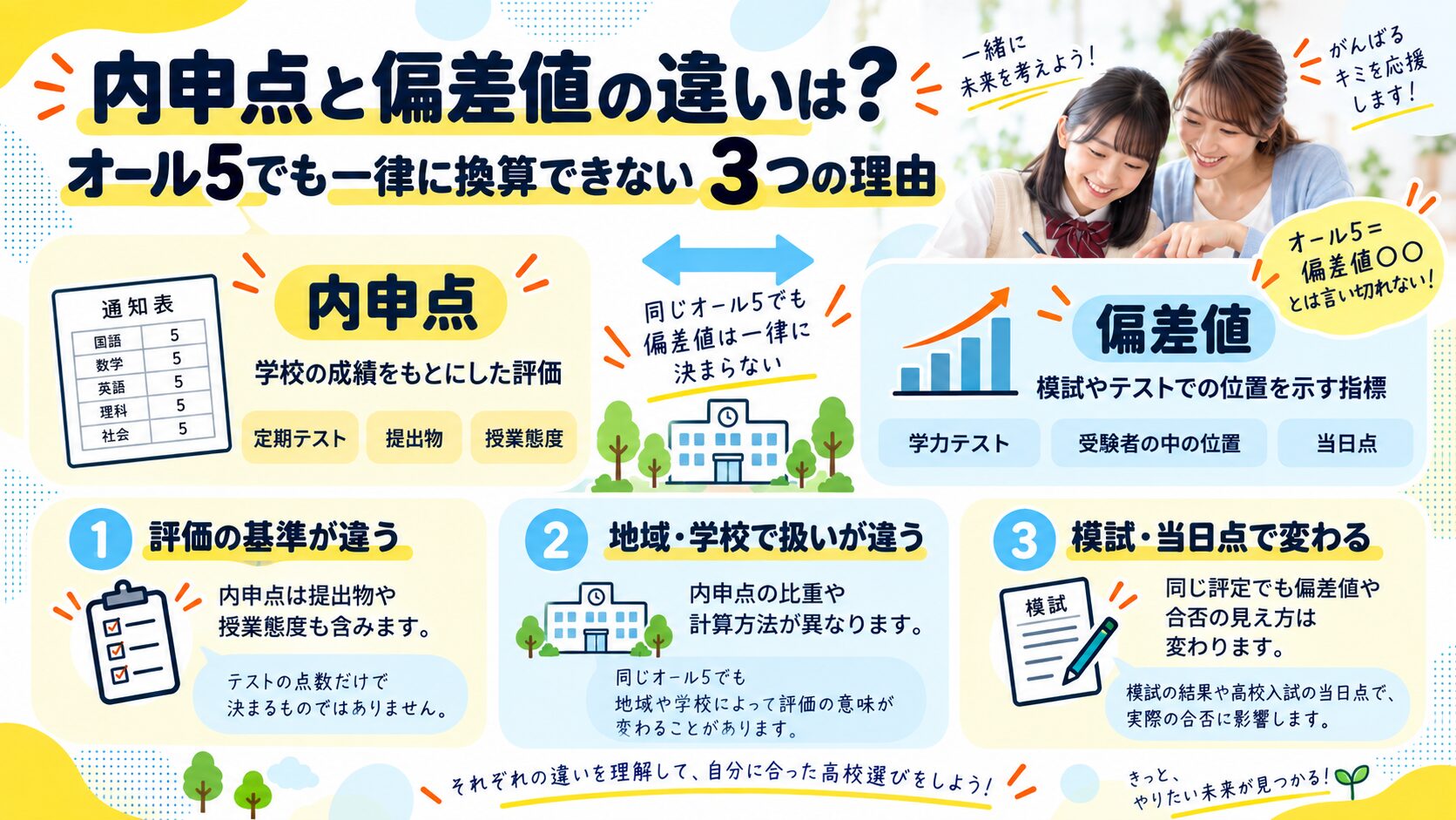 オール5の偏差値はいくつ？結論と内申点別の早見表