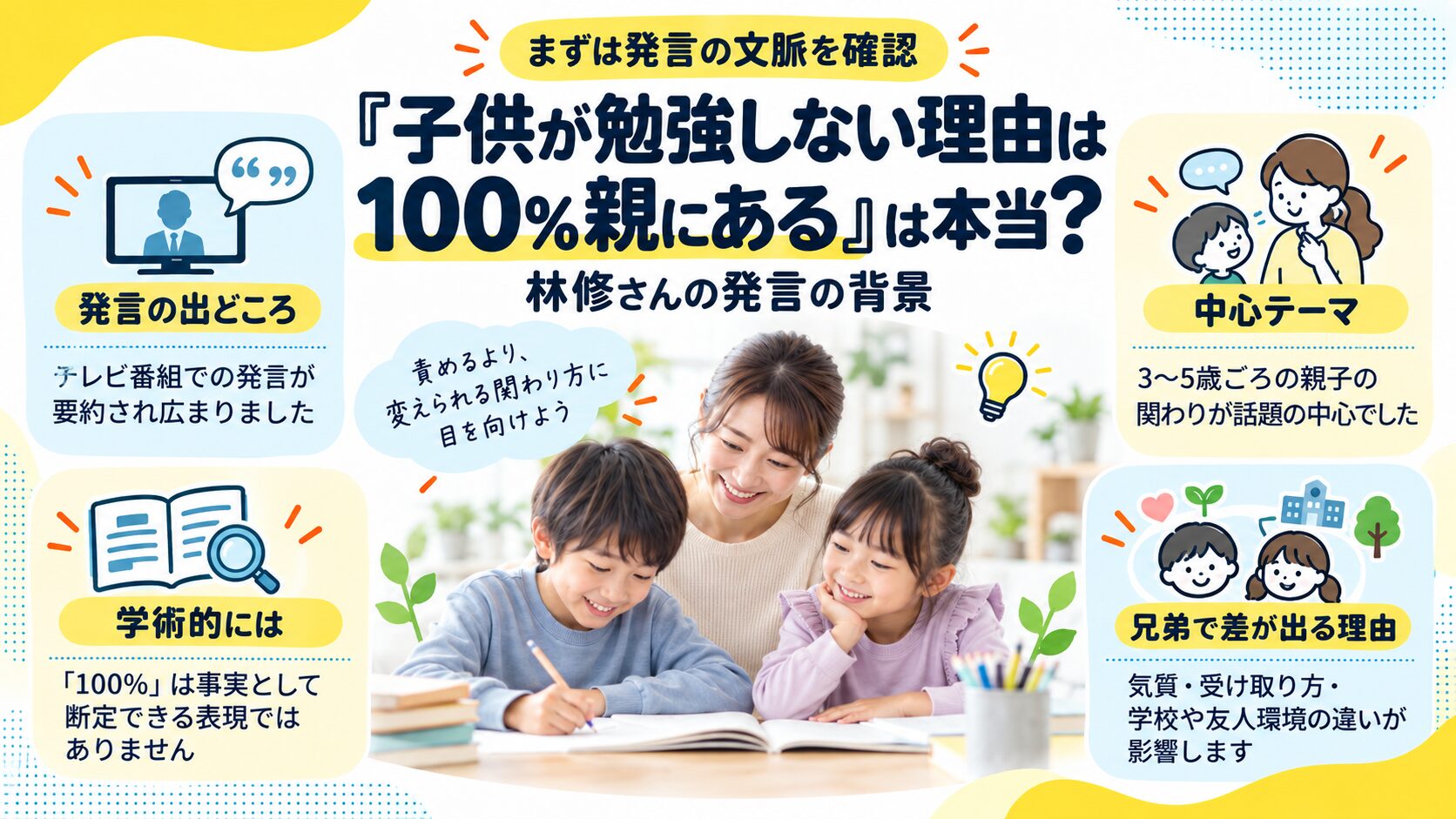 「子供が勉強しない理由は100%親にある」は本当？林修さんの発言の背景