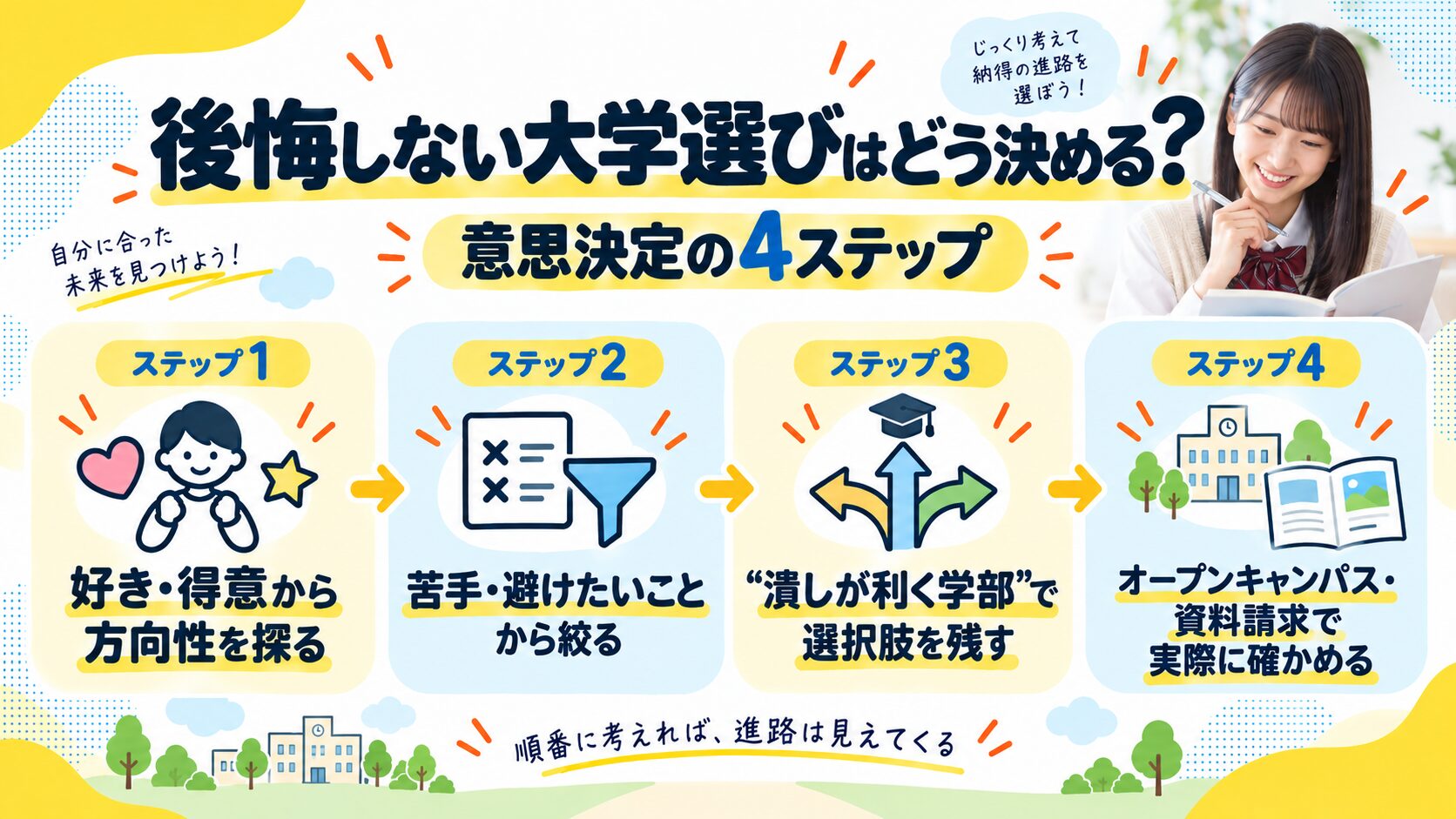 後悔しない大学選びはどう決める？意思決定の4ステップ