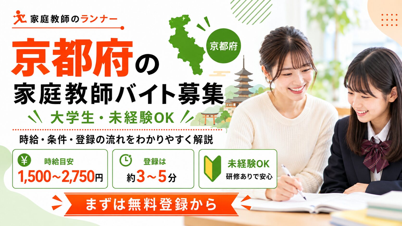 京都府の家庭教師バイト募集|時給・未経験OK・登録の流れ【家庭教師のランナー】